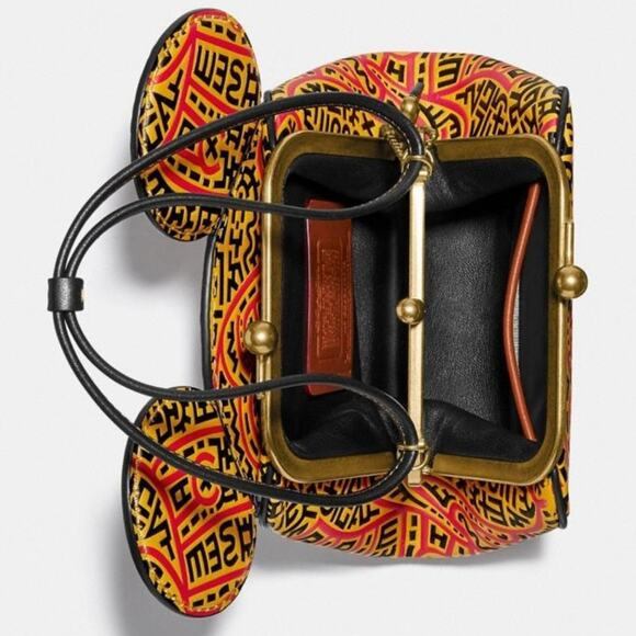 New Coach Disney Mickey Mouse Kisslock Bag/ Leather/Black-Yellow-Orang4 - Picture 4 of 12